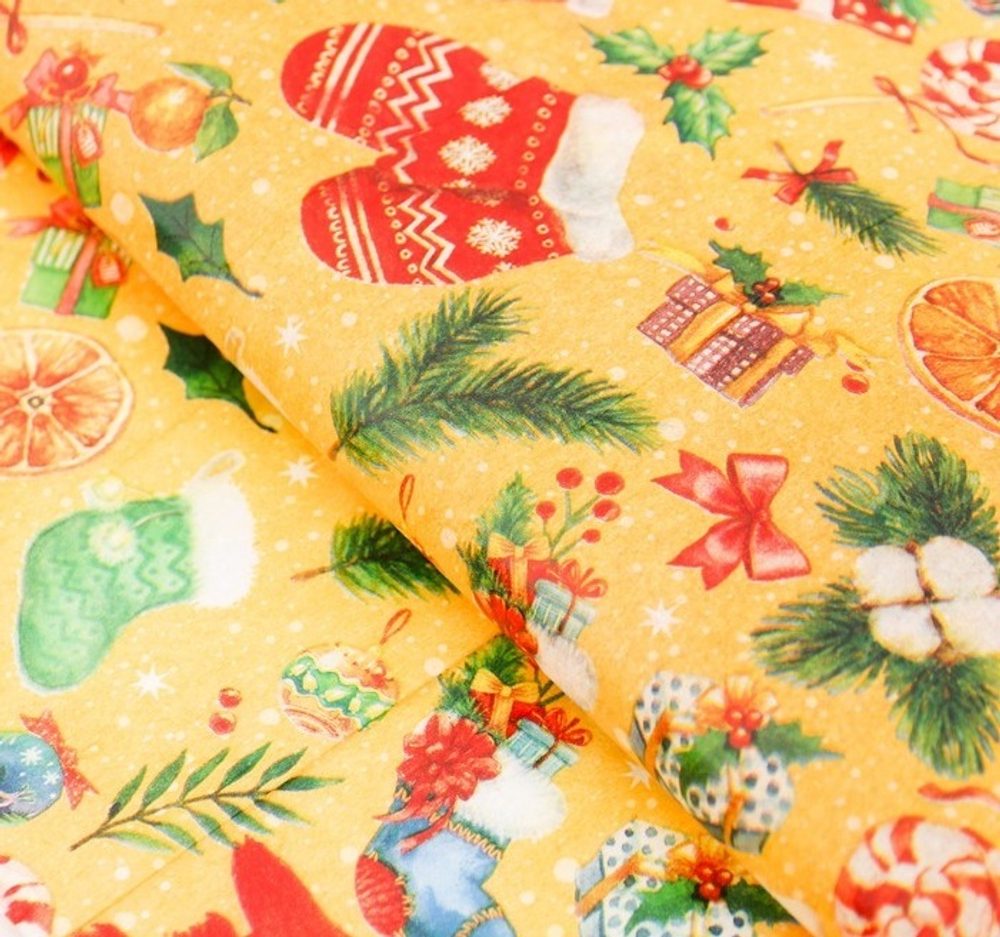 Бумага упаковочная новогодняя тишью 50*66см 2 листа