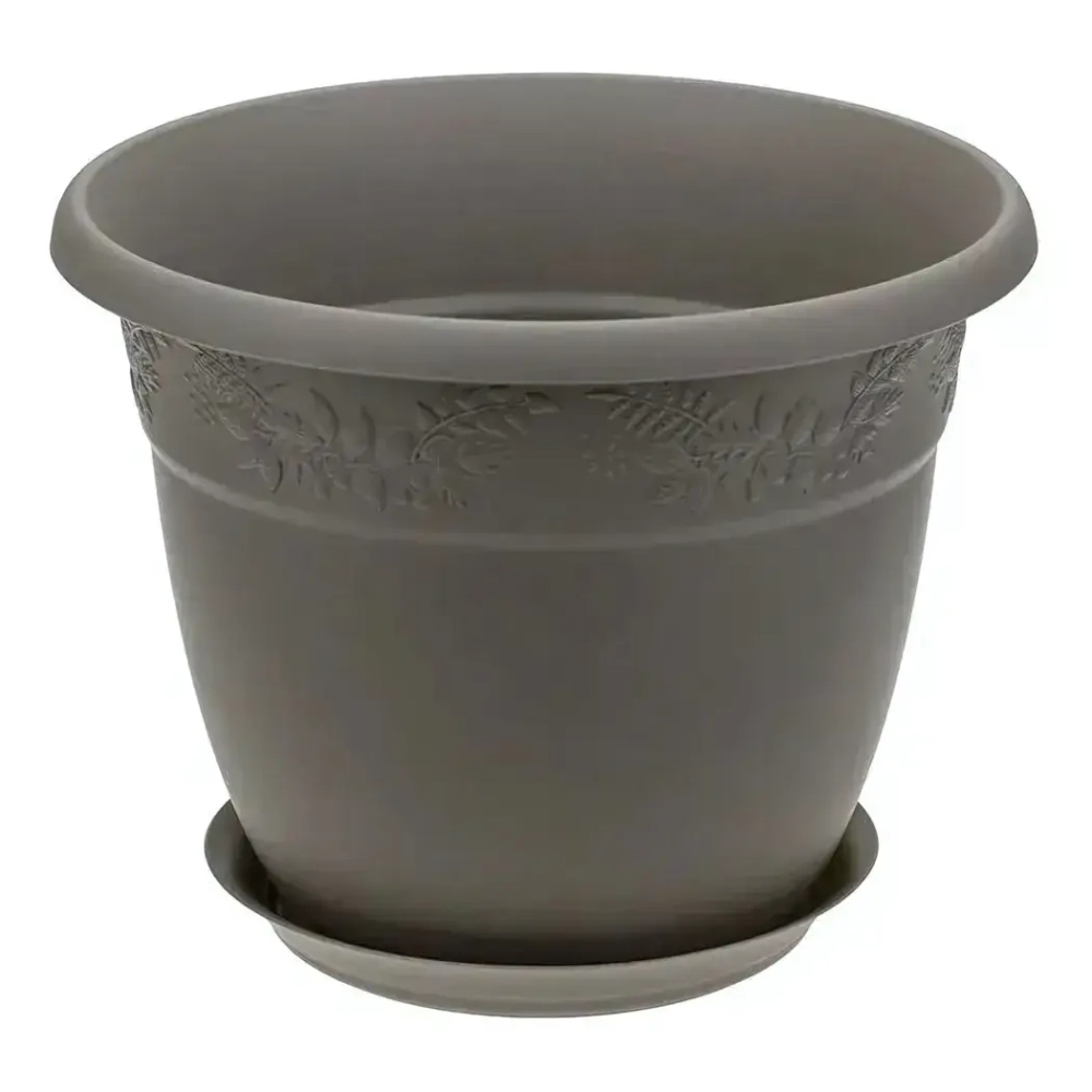 Кашпо РЯБИНА D350мм, 14,7л с поддоном французcкий серый