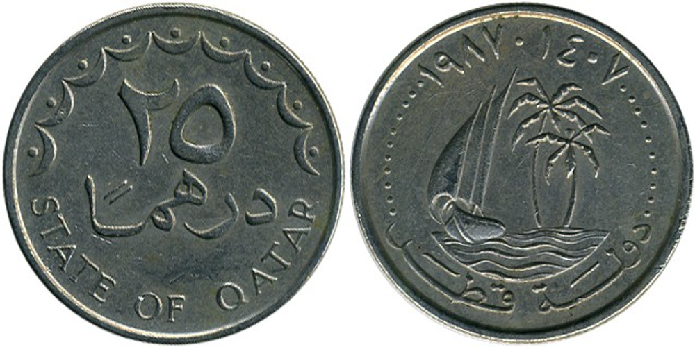 Катар 25 дирхамов, 1973 - 1998 Дау XF