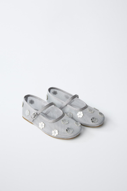 ZARA БАЛЕТКИ «ЦВЕТЫ», СЕРЫЙ