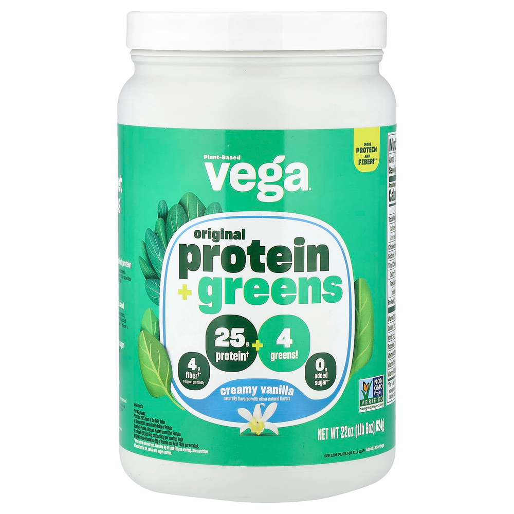 Vega, растительный протеин и зелень, сливочная ваниль, 624 г (1 фунт 6 унций)