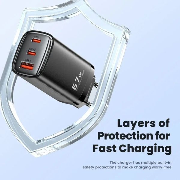 Адаптер питания Toocki 67Вт GAN Fast Charger (2 Type-C + USB-A) Фиолетовый
