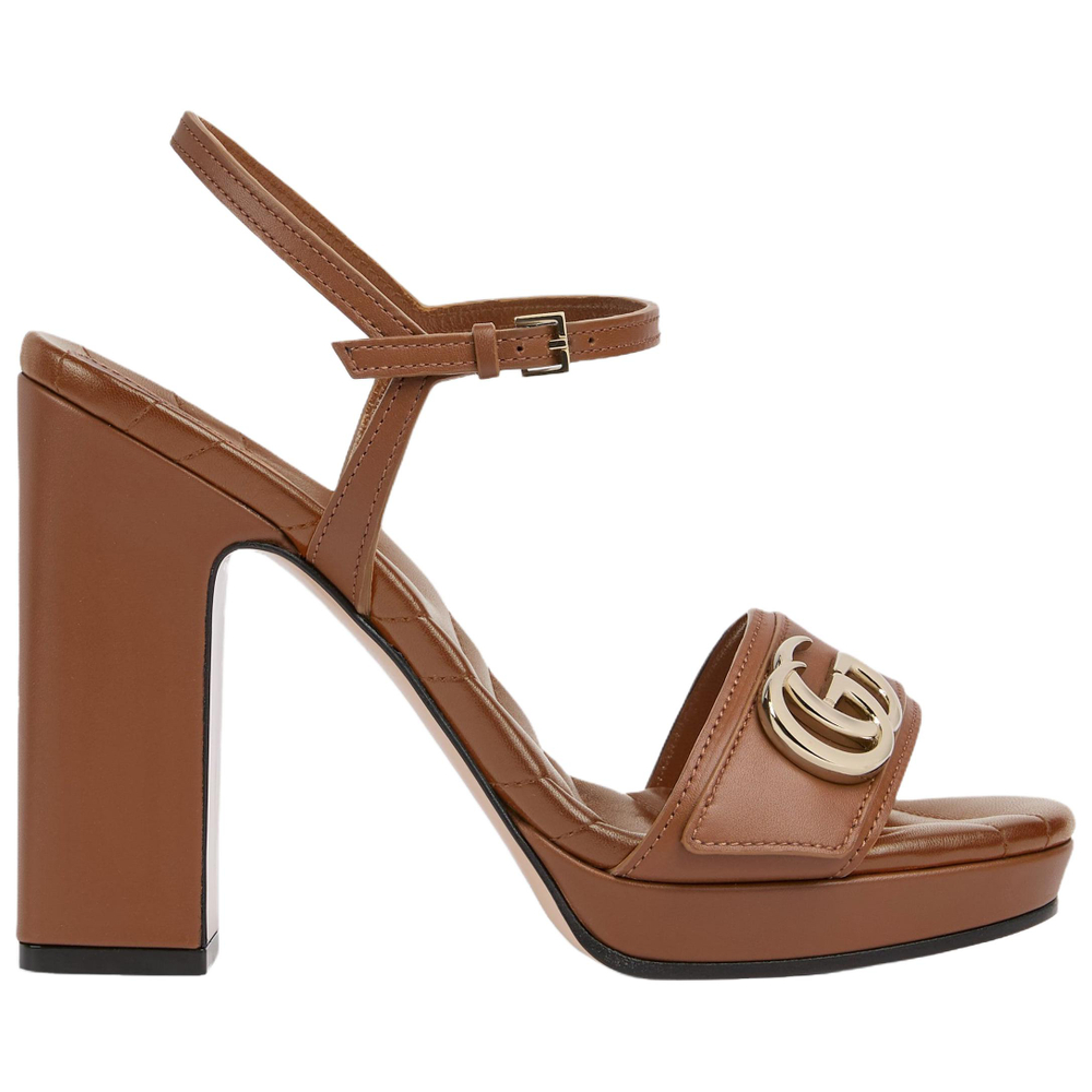 GUCCI GG Leather One Strap Sandals Women"s Brown