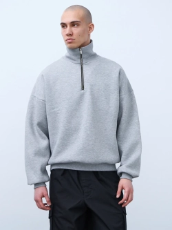 Свитшот с воротником на молнии с начесом (серый меланж)
