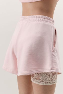 Шорты из футера укороченные сбоку нежно-розового цвета