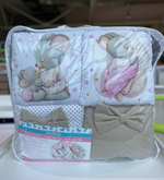 Комплект в кроватку 18 предметов "Мышка на воздушном шаре" бежевый, сатин