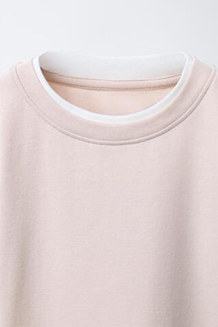 ZARA ФУТБОЛКА С ДВОЙНЫМ ВОРОТНИКОМ И МОДАЛОМ, ЭКРЮ