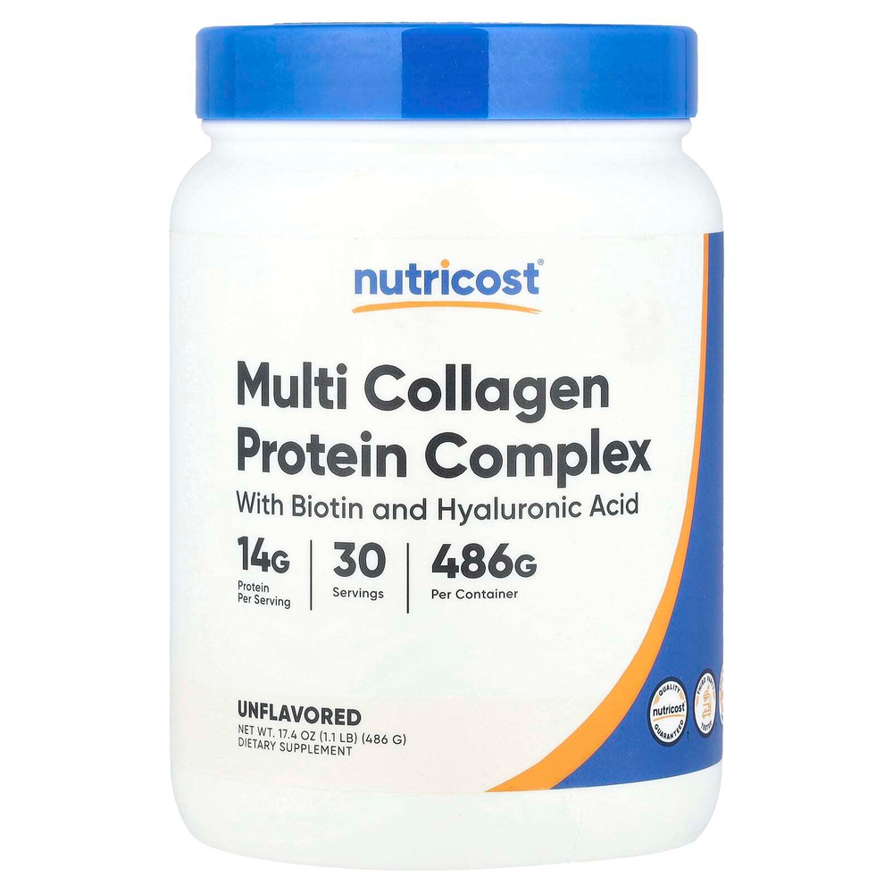 Nutricost, Мультиколлагеновый протеиновый комплекс, без добавок, 486 г (1,1 фунта)