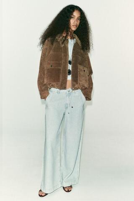 ZARA ДЖИНСЫ Z1975 WIDE LEG СО ШНУРКАМИ, ГОЛУБОЙ