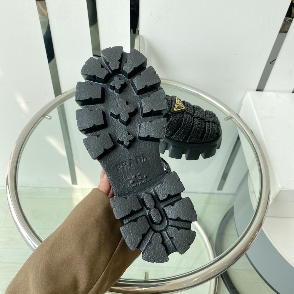 Prada Monolith Crochet Cage Sandals