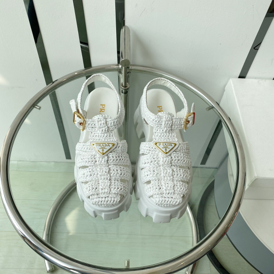 Prada Monolith Crochet Cage Sandals