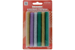 Клеевые стержни d=11,3 мм, L=100 мм, цветные с блестками, 12 шт. блистер Rexant 09-1235
