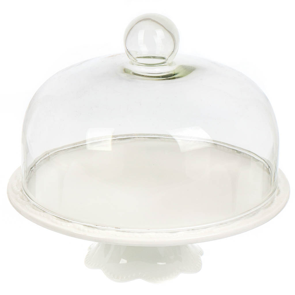 Тортница керам, 2 пр, 1 яр, 21х25 см, кругл, с крыш, на ножке, Y4-6595