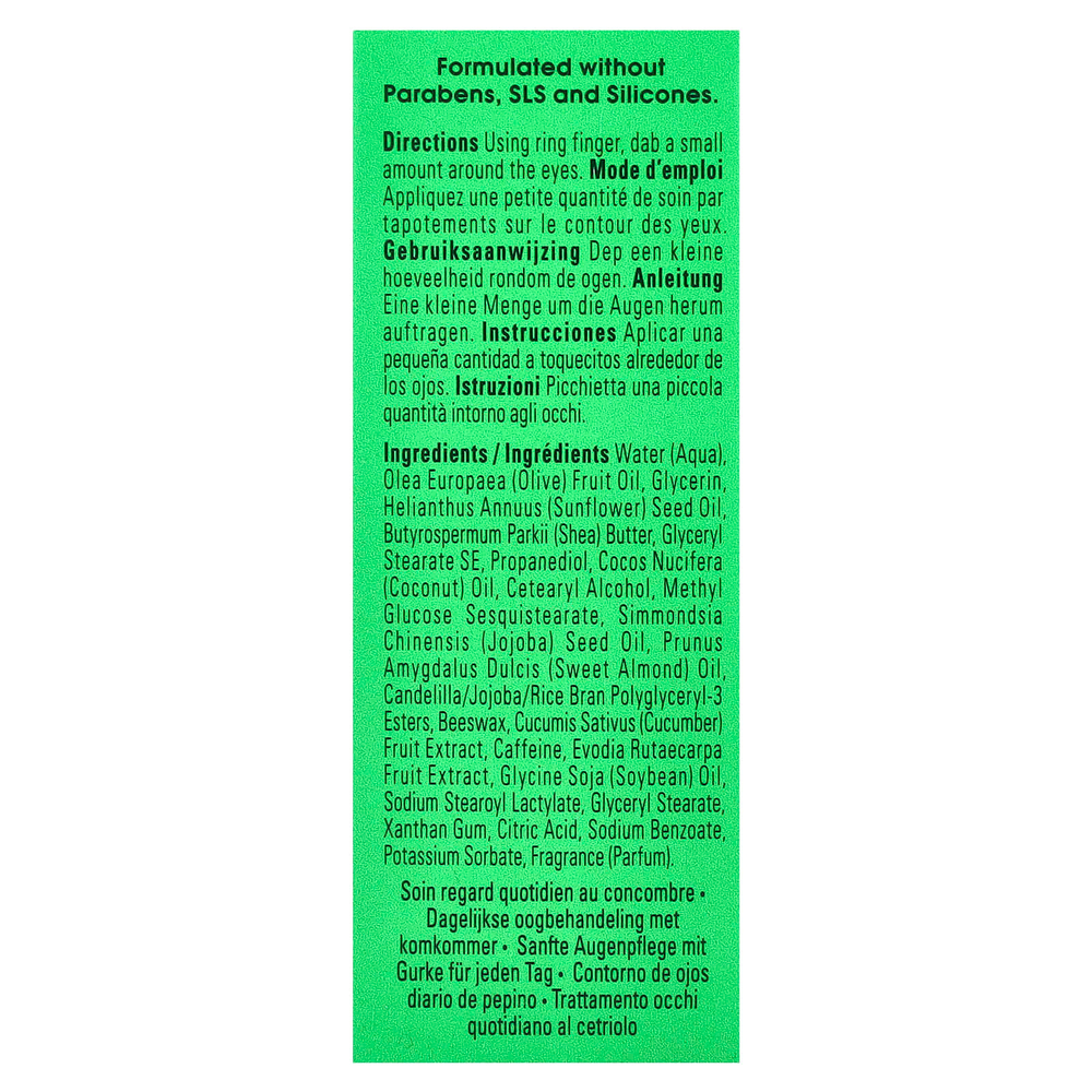 Yes To, огурцы, ежедневное средство для ухода за глазами, для чувствительной кожи, 15 мл (0,5 жидк. унции)