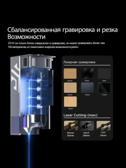 ACMER P1 S Pro 20Вт Лазерный гравер с авто-компрессором 25 л/мин, областью 380*370 мм и резкой фанеры до 25 мм