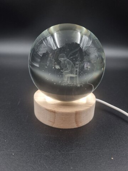 Хрустальный светодиодный шар-ночник МИКС на деревянной подставке СЕТЬ d8см
