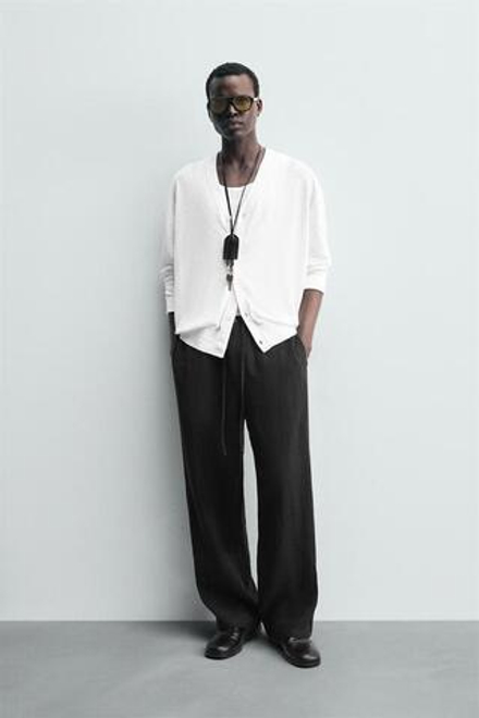 ZARA БРЮКИ RELAXED FIT ИЗ 100% ЛЬНА, ЧЕРНЫЙ