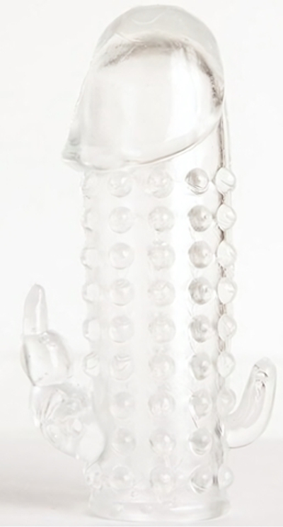 Гелевая прозрачная насадка с 2 отростками - 13 см. (Цвет: прозрачный)