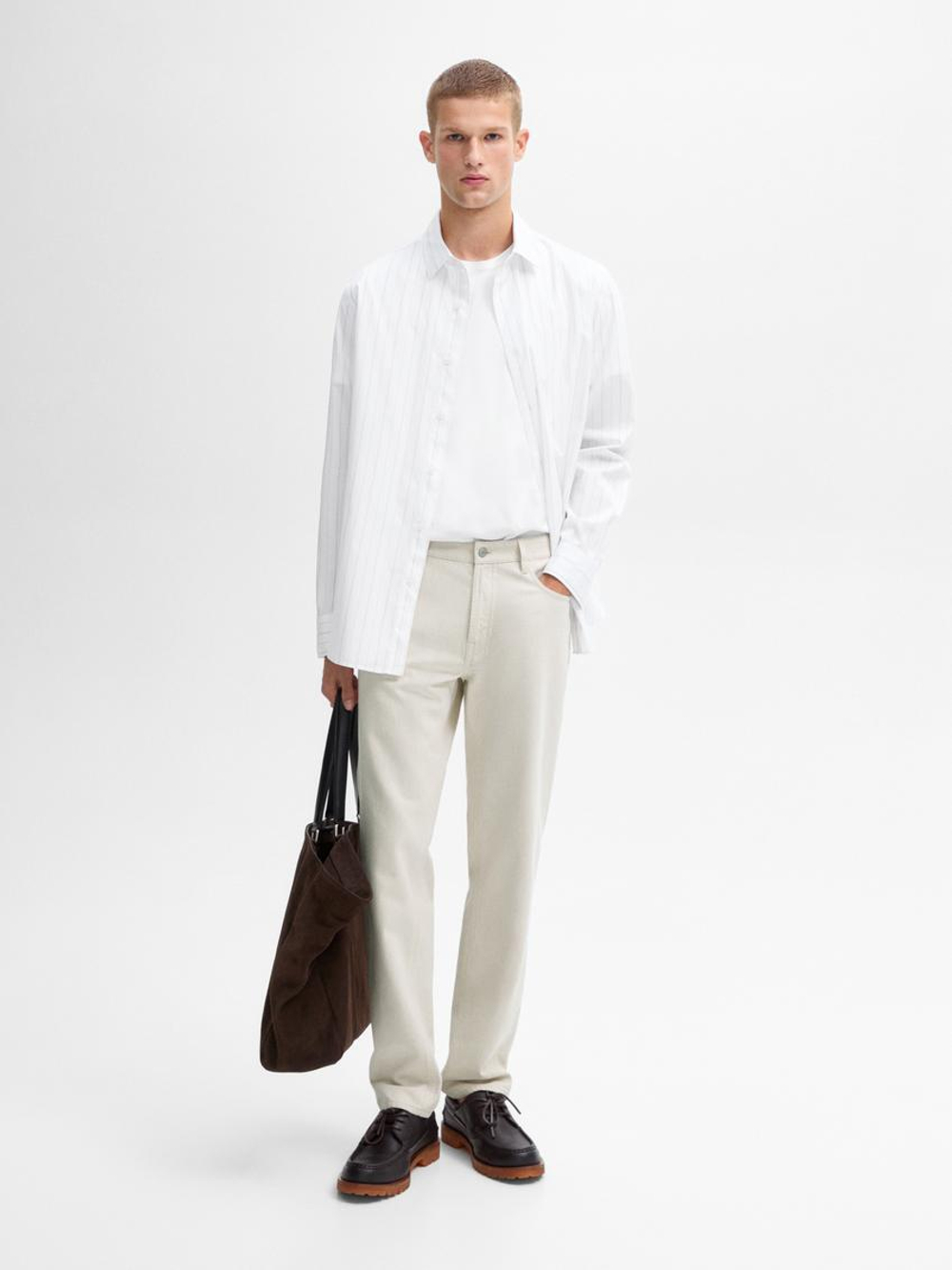 Massimo Dutti Зауженные джинсы из хлопковой джинсовой ткани, натуральный кремовый