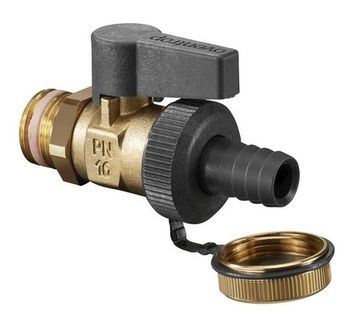 Кран шаровый Oventrop Optiflex KFE 1033314, DN 15, PN 16, с колпачком и штуцером для шланга