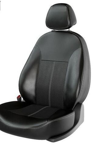 Чехлы на перед сидения (3шт) CarFashion «ATOM VAN LEATHER» 11112 - Экокожа -черный/черный/шов белый