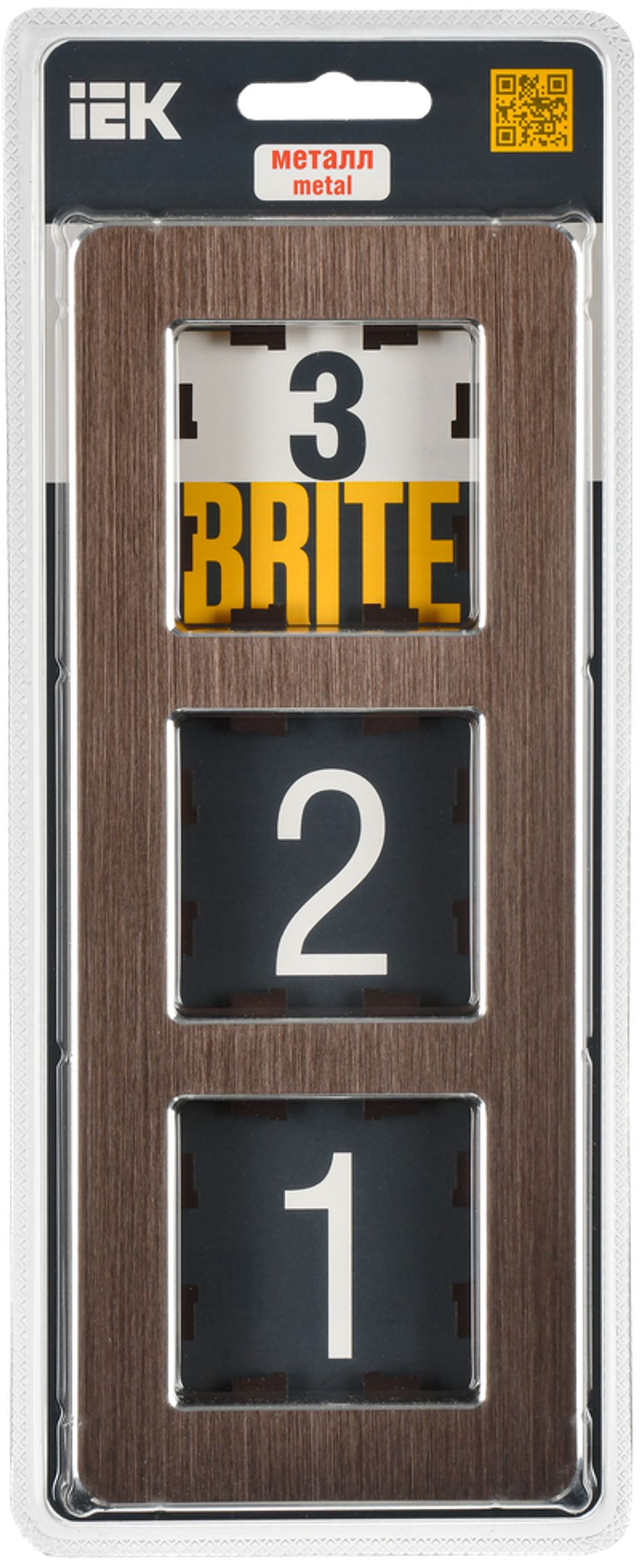 BRITE Рамка 3-местная РУ-3-1-Бр металл коричневый RE AL IEK