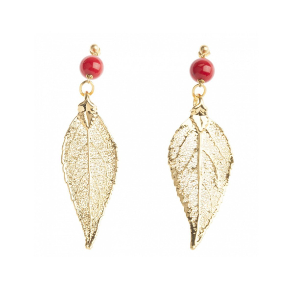 Серьги листья Ester Bijoux Вишня OR1194/31- G BR/R