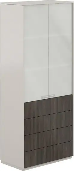 NZ-0312.GS.BT / Шкаф высокий со стеклом мат., 4 ящ., обвязка GS, фасады BT / 824х450х1976, обвязка GS, фасады BT, стекло матовое GLM