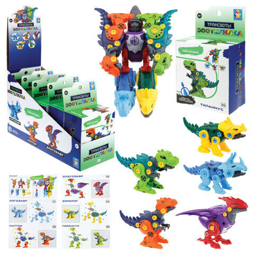 Конструктор Трансботы "Технозавры" ассорти 5 видов, дисплей, 1TOY