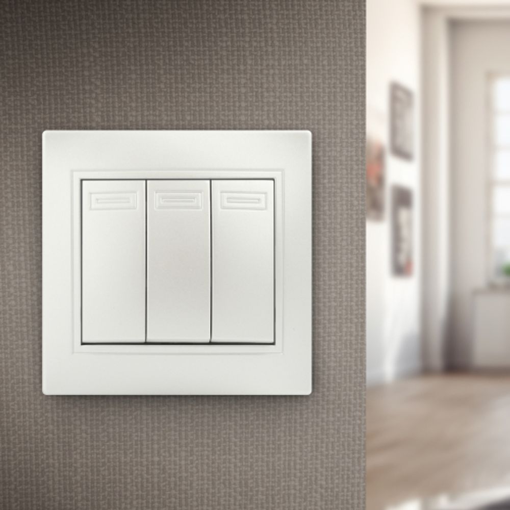 Выключатель Intro Plano 1-106-06 тройной, 10А-250В, IP20, СУ, перламутр