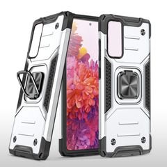 Противоударный чехол для Samsung Galaxy A52 A525 серебро с пластиной для магнитного автодержателя и кольцом подставкой / чехол накладка для телефона Самсунг Галакси А52 А525 трансформируется в подставку / чехол с держателем на палец