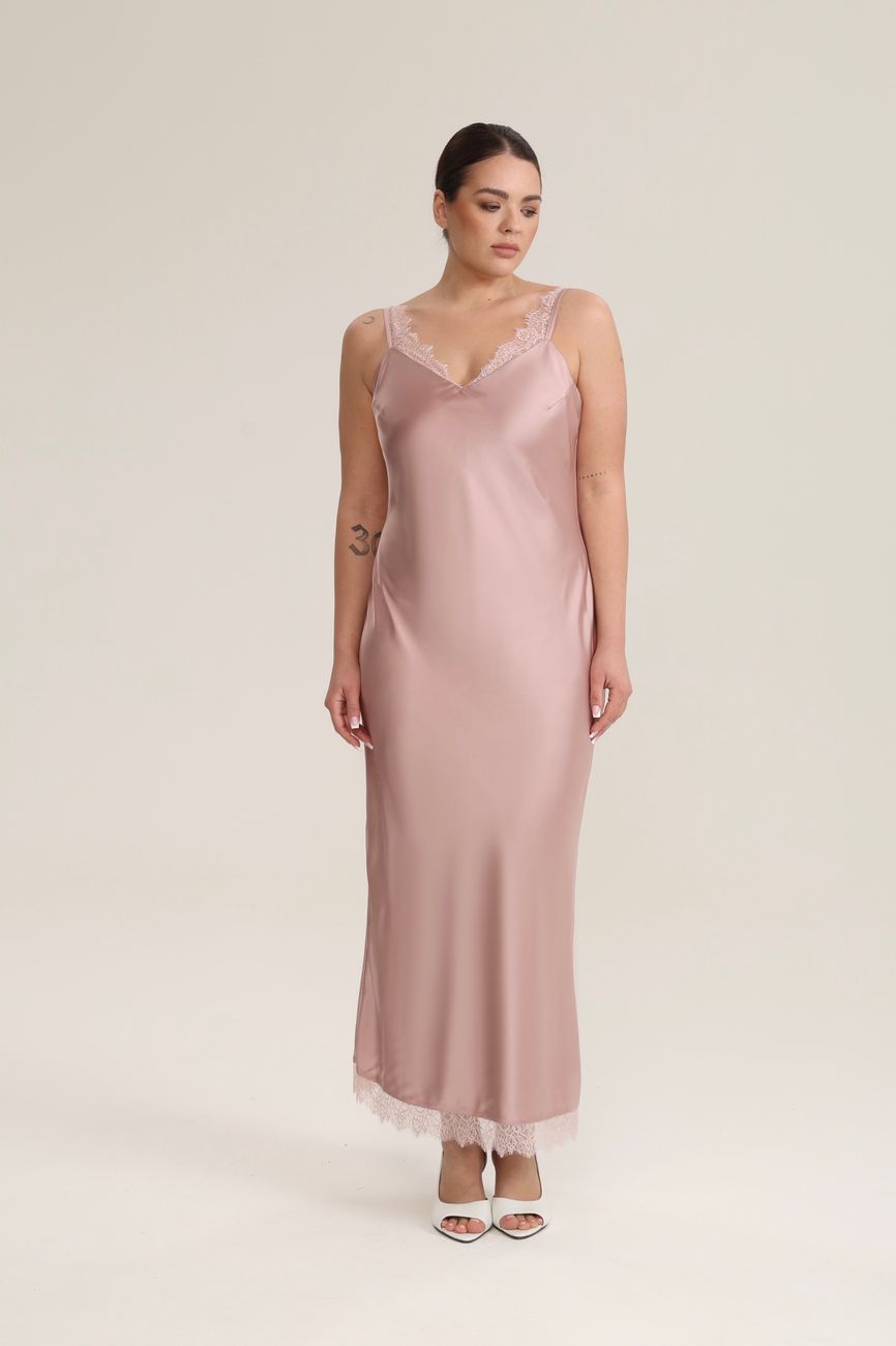 Платье-комбинация с кружевом, пудра