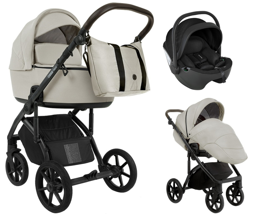 Детская коляска Roan Bass Next 2.0 3 в 1 с автокреслом Pituso Baesa Pro Black BSN/45/2 Marzipan/Black/руч.Cappuccino(2 места)