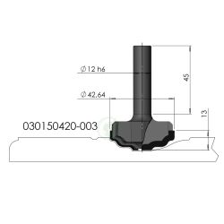 Изображение алмазной фасадной фрезы GT 030150420-003, профиль