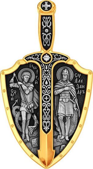 Георгий Победоносец, Александр Невский, Архангел Михаил на щите. Образок