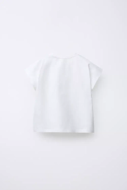 ZARA ФУТБОЛКА ИЗ КРУЖЕВА КРОШЕ «СЕРДЕЧКИ», ЖЕЛТОВАТО-БЕЛЫЙ