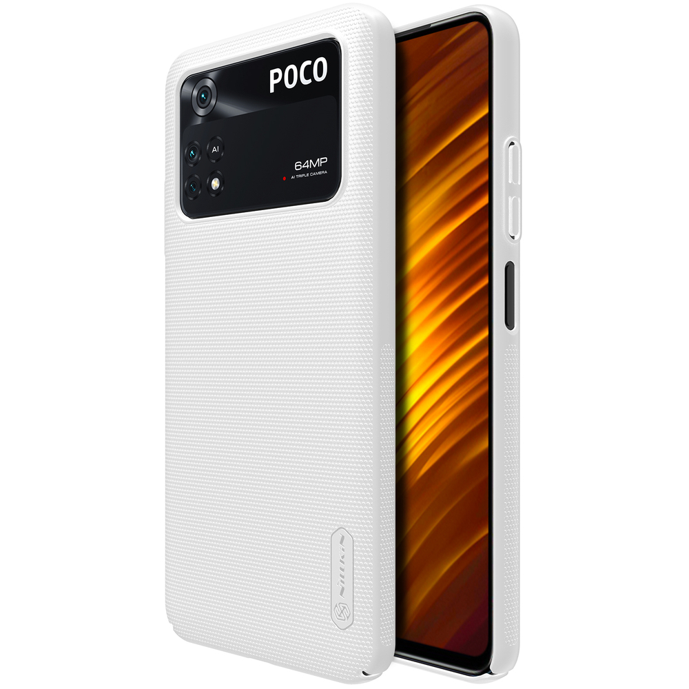 Тонкий жесткий чехол белого цвета для Xiaomi Poco M4 Pro 4G от Nillkin, серия Super Frosted Shield