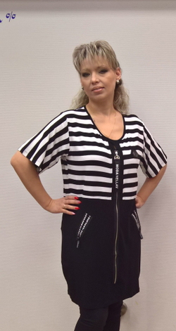 Черная комбинированная туника-платье с полоской и на молнии