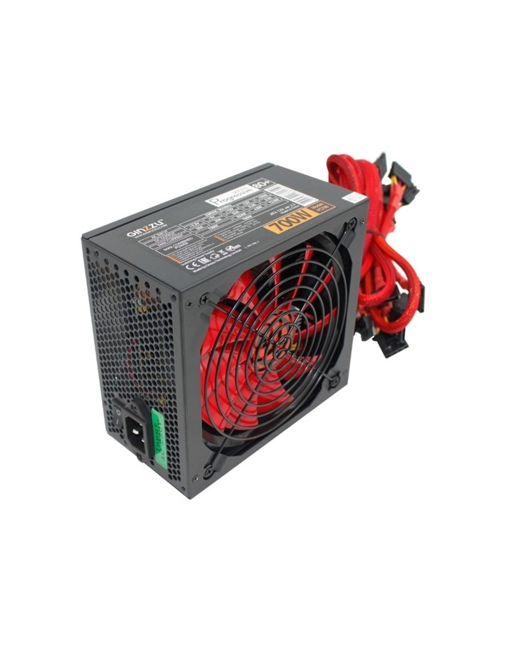 Ginzzu PC700 14CM(Red) 80+ black,APFC,24+4p,2 PCI-E(6+2), 7*SATA, 4*IDE,оплетка, кабель питания,цветная коробка