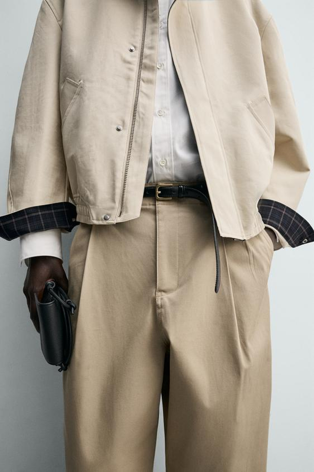 ZARA БРЮКИ WIDE FIT СО СКЛАДКАМИ, БЕЖЕВЫЙ