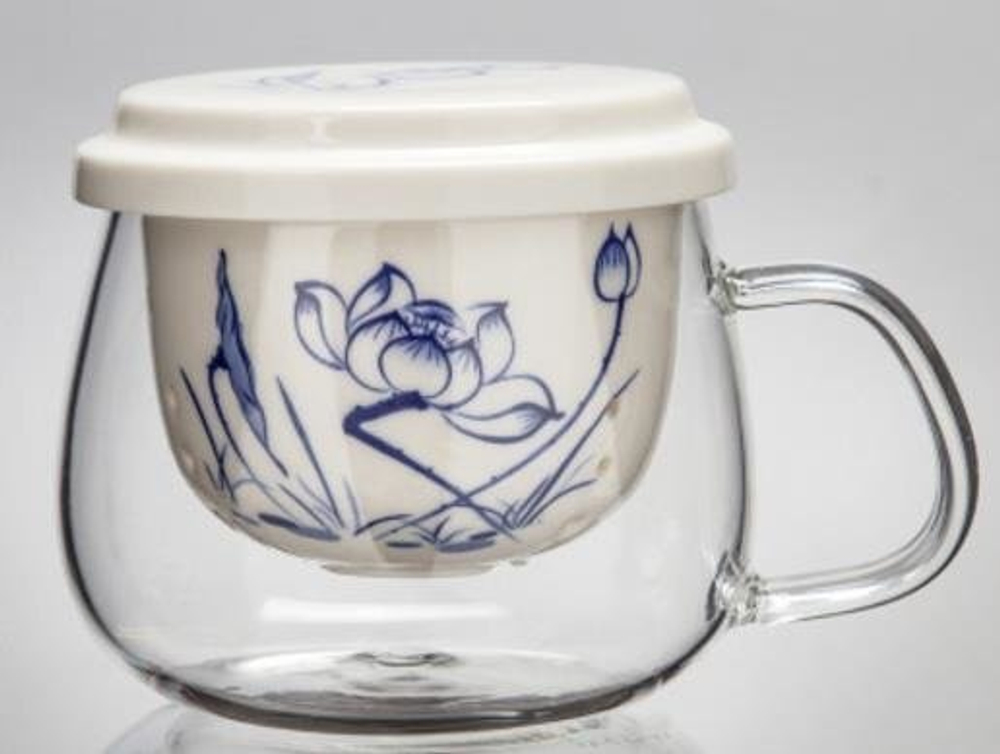 239042 Кружка с заварочной колбой "Синий лотос", стекло