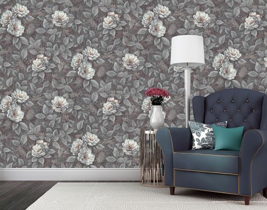 Обои 1,06х10м Жардин флиз.осн  горяч.тиснение 4164-9 Э (1Э) графит