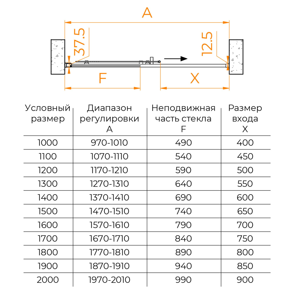 Душевая дверь RGW LE-12B (Прозрачное, 1100)