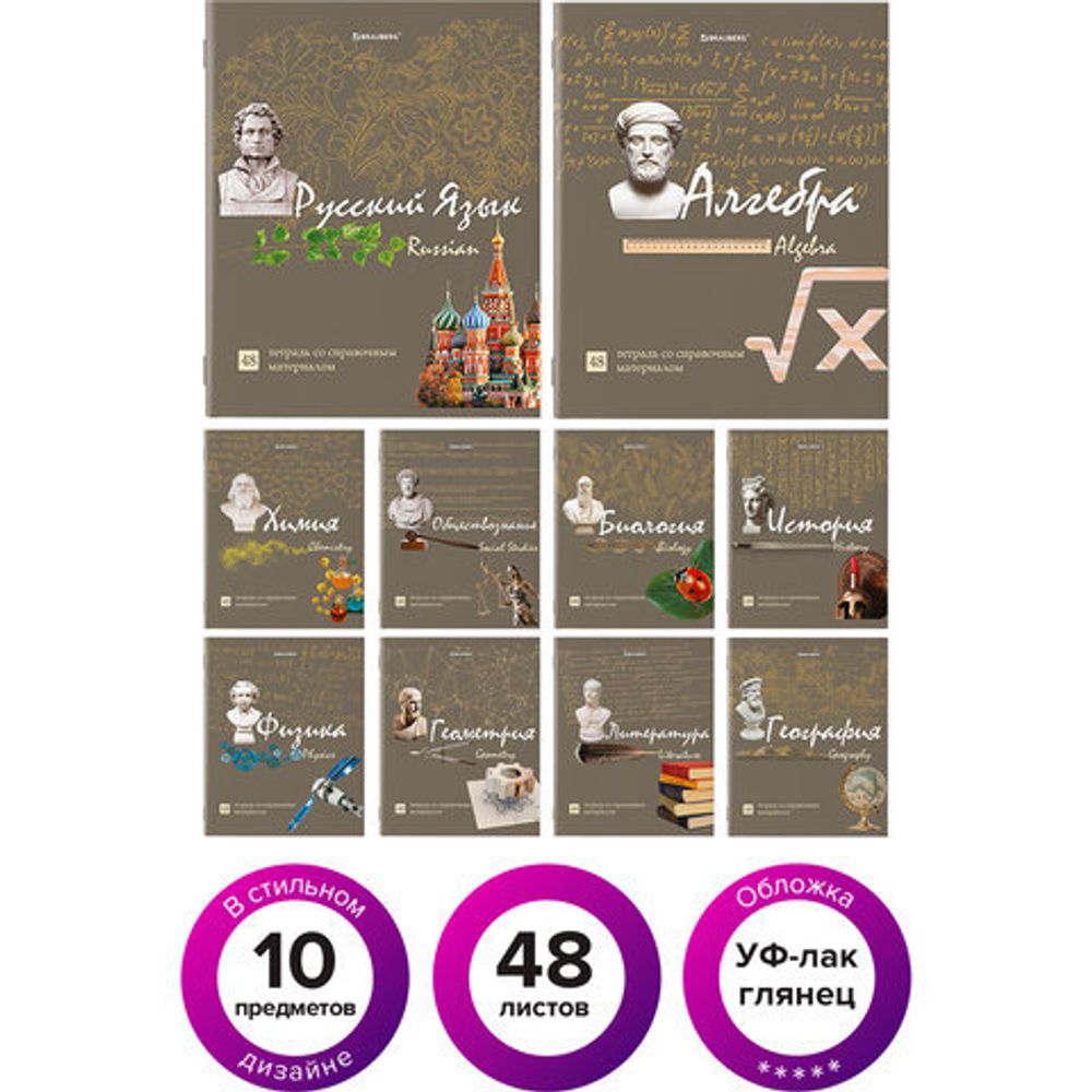 Тетради предметные, КОМПЛЕКТ 10 ПРЕДМЕТОВ, "STATUS", 48 листов, глянцевый УФ-лак, BRAUBERG, 404027