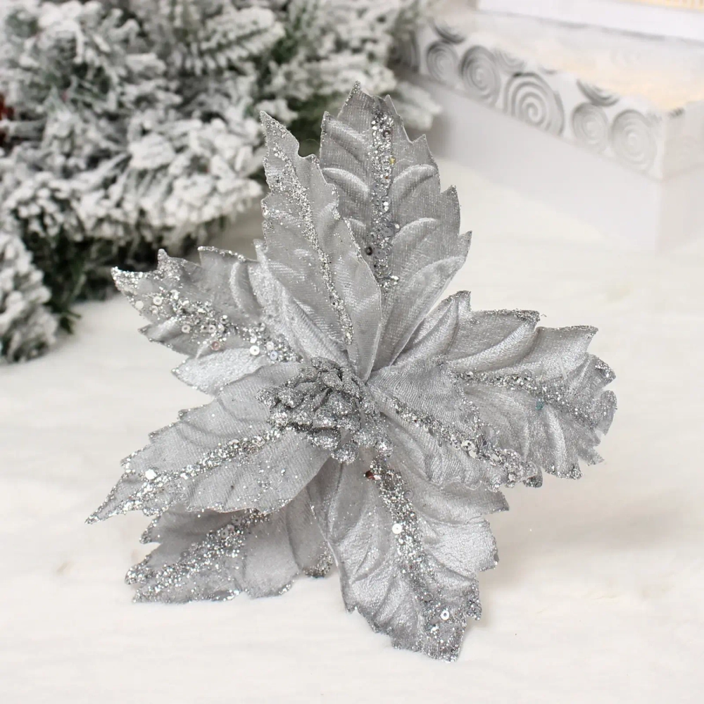 Украшение новогоднее «Пуансеттия - Узоры» 24 см, Серебро