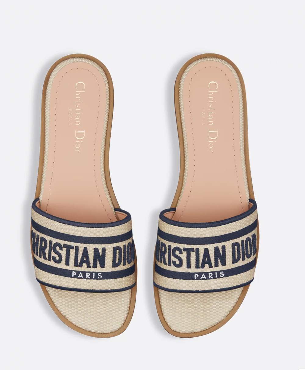 Dior Dway Slide — Женские шлёпанцы из рафии и хлопка