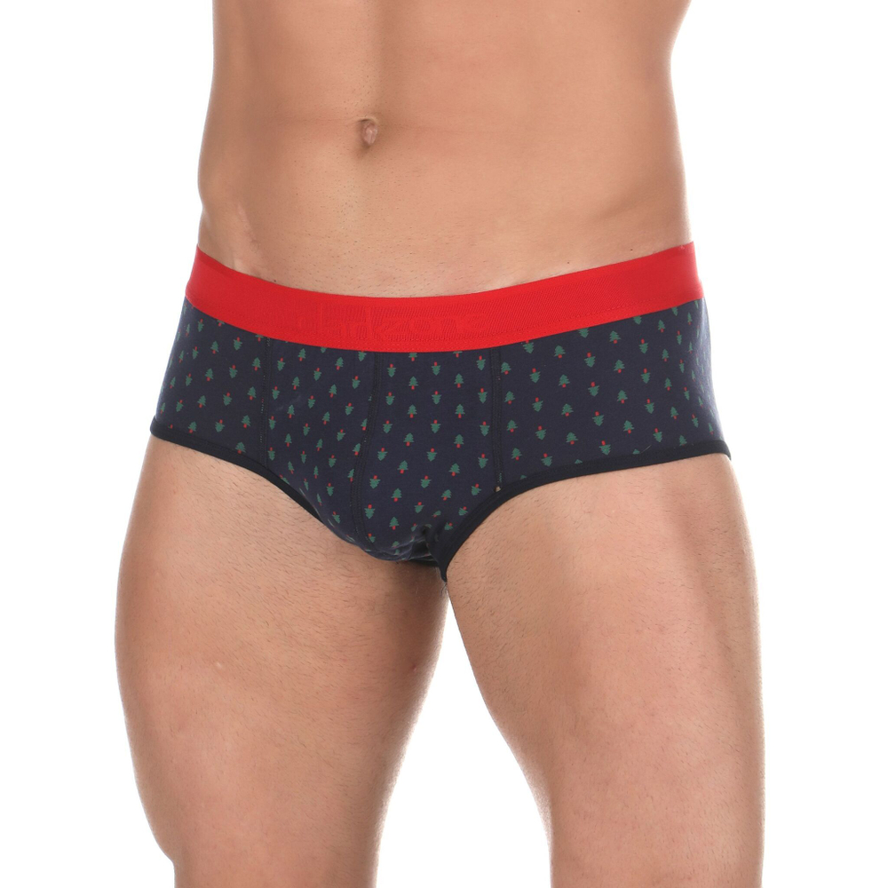 Темно-синие трусы-брифы с принтом в виде ёлочек (Размер: M) (Цвет: темно-синий)