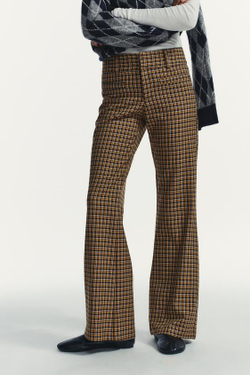 ZARA РАСКЛЕШЕННЫЕ БРЮКИ ИЗ ВЕЛЬВЕТА, КОРИЧНЕВЫЙ