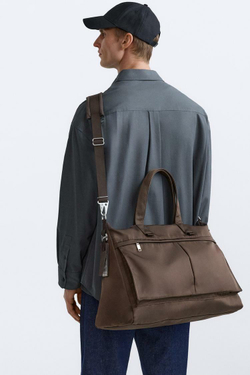 ZARA СУМКА ИЗ НЕЙЛОНА, КОРИЧНЕВЫЙ