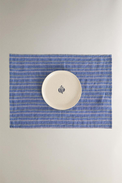 ZARA HOME ПОЛОСАТАЯ ЛЬНЯНАЯ САЛФЕТКА, СИНИЙ